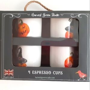 𝅺Harvest Green Studio 4 Halloween Pumpkin Espresso Cups New